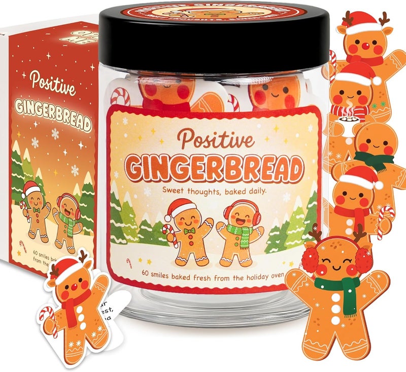 BOYESE Positive Gingerbread Jar with 60 Affirmation Card, Christmas Emotional Support Gingerbread Gifts for Women, Kids, Teens, Christmas Gifts, Stocking Stuffer for Teen Girls, Boys, Women, Men - Image 1